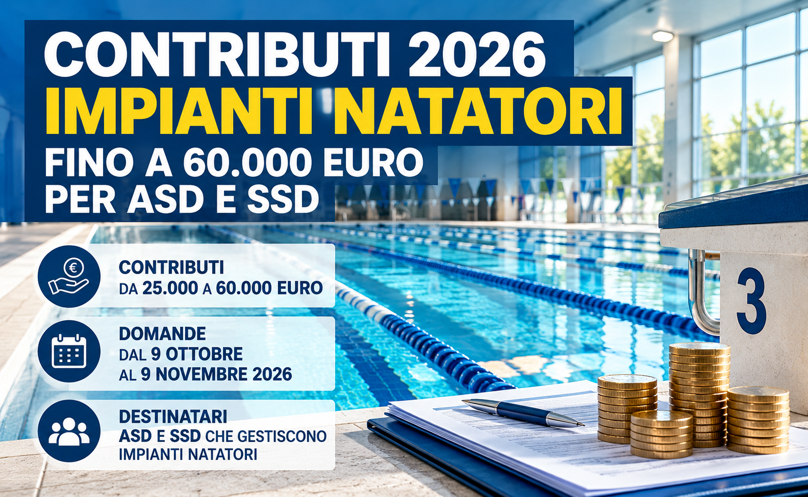 Contributi 2026 per impianti natatori